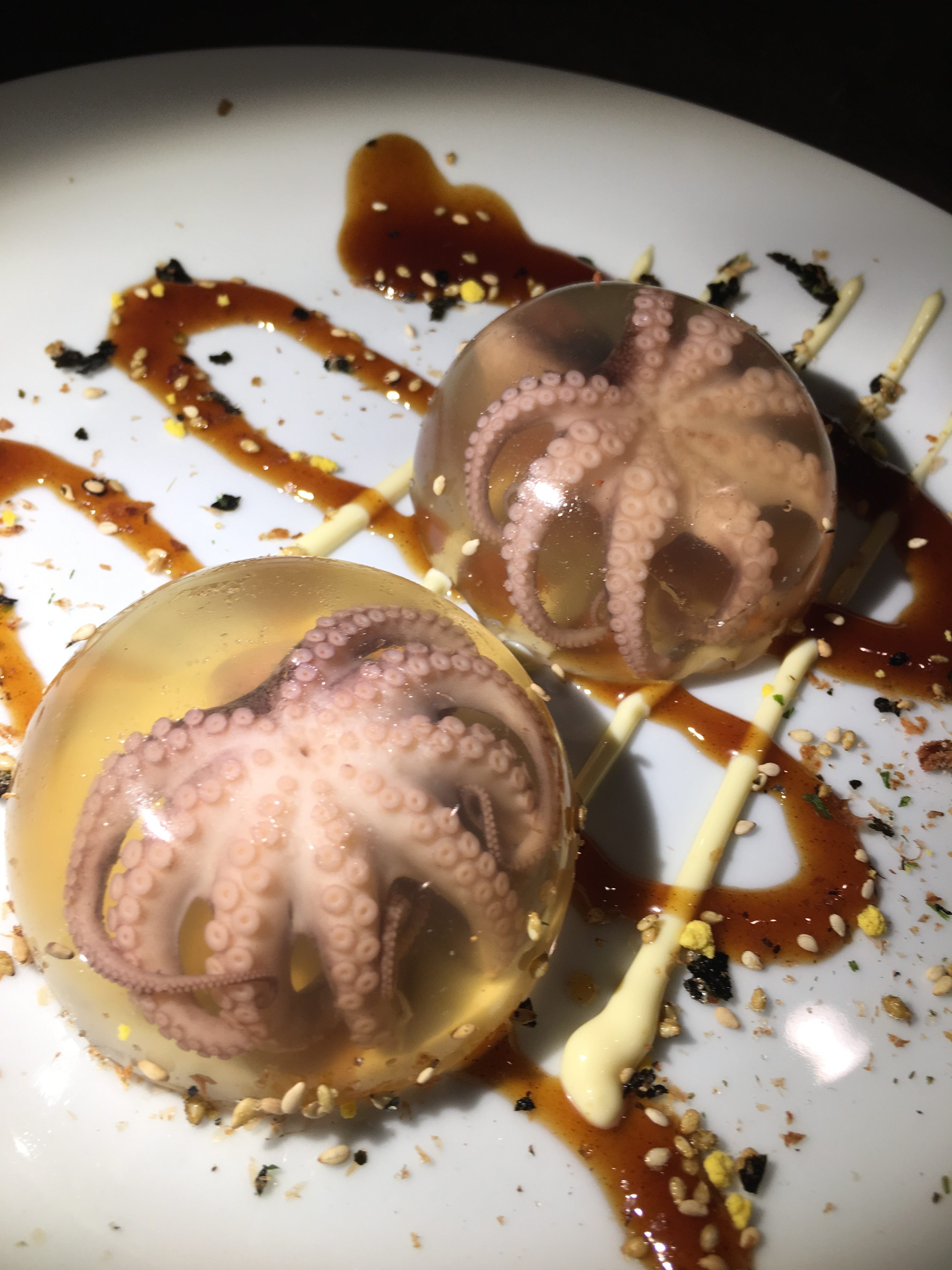 Ken Albala's takoyaki-inspired aspic with baby octopuses in sake-infused jelly.