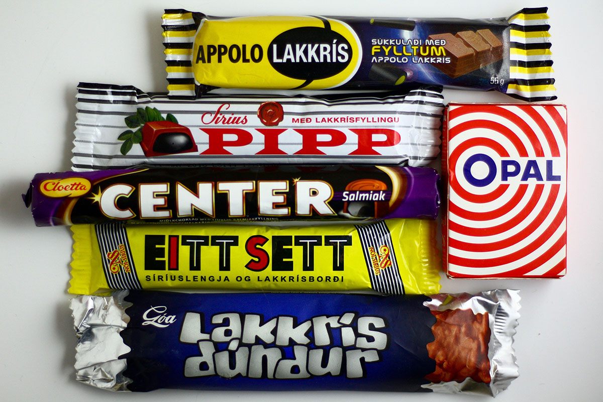 Different types of Icelandic licorice.