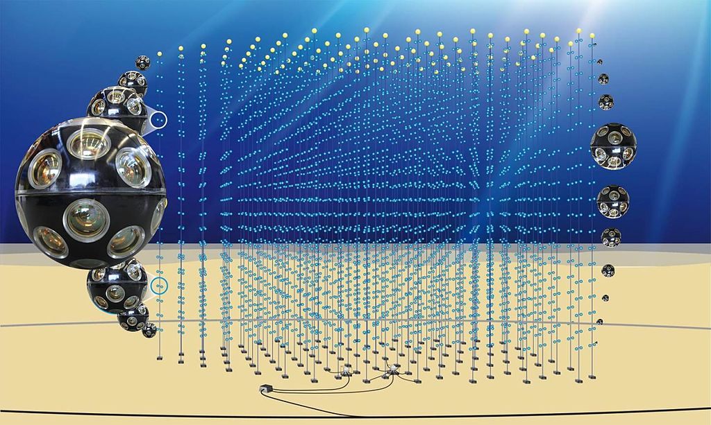 An artist's impression of the new KM3NeT neutrino telescope, to be located in France, Sicily and Greece.