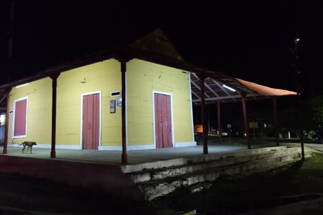 The station at night.