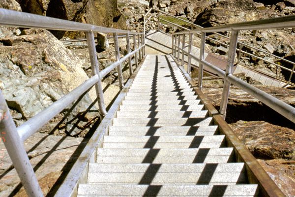 Looking down the middle stairway, into North Yuba canyon.