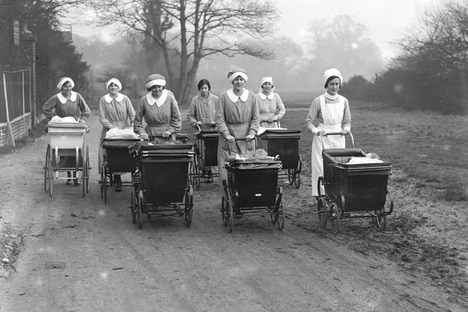 Taking babies out for a pram ride at the Essex Babes' Hotel and Nursery Training Centre in 1926.