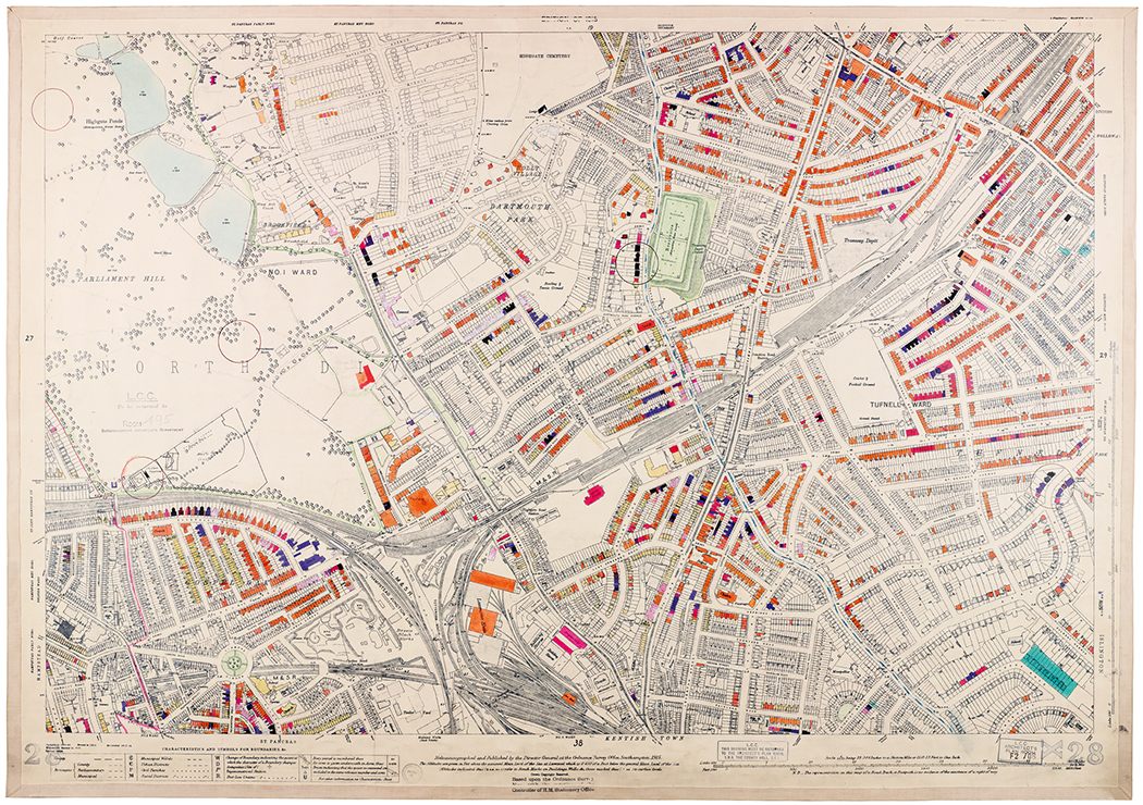 Intricately Color-Coded Maps Marking Bomb Damage from the London 