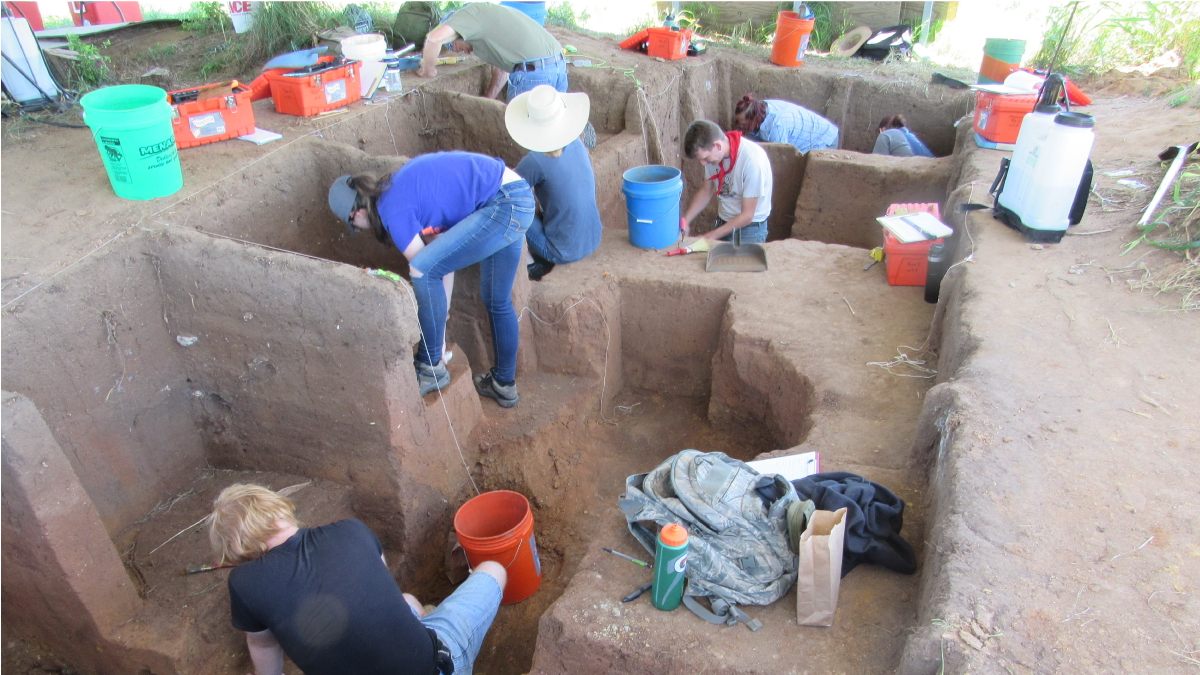 Donald Blakeslee's research team excavates an archaeological site.