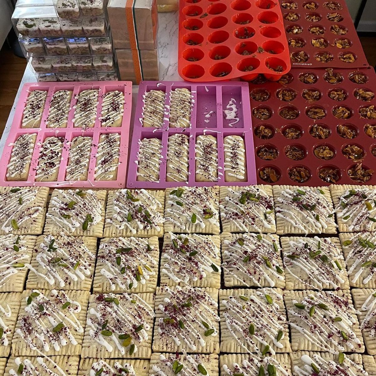 Varta's setup during a busy period of baking.