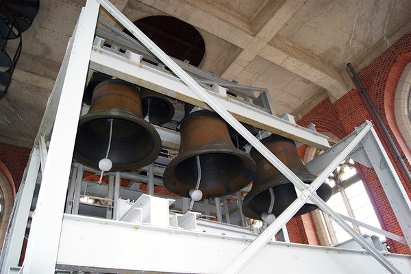The bells were lowered through the circular hole in the ceiling