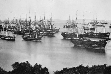 Abandoned Gold Rush ships in San Francisco Bay, 1849.