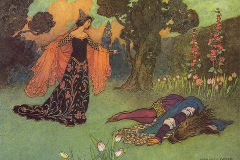 A scene from Beauty and the Beast, aka ATU tale type 425C.