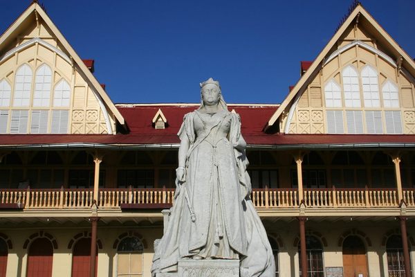 Statue of Queen Victoria in front of High Court in Georgetown, Guyana.