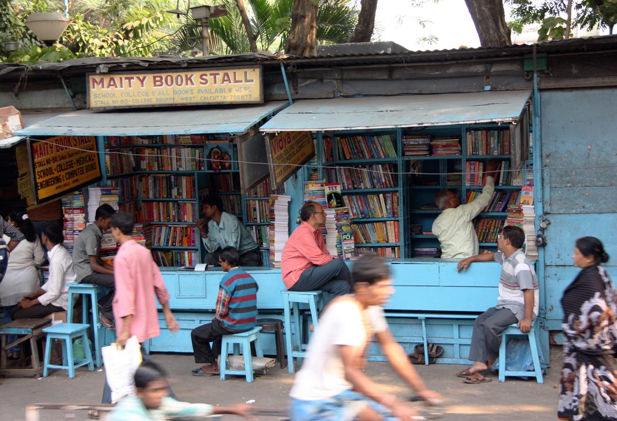 A collection of book sellers in Kolkata, India.