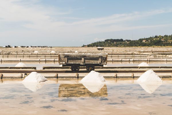 Piles of salt at Sečovlje Saltpans Natural Park.