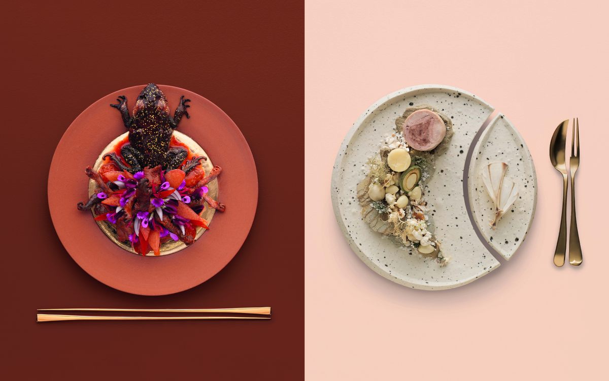 On the left, sweet and sour cane toad. On the right, rabbit saddle.