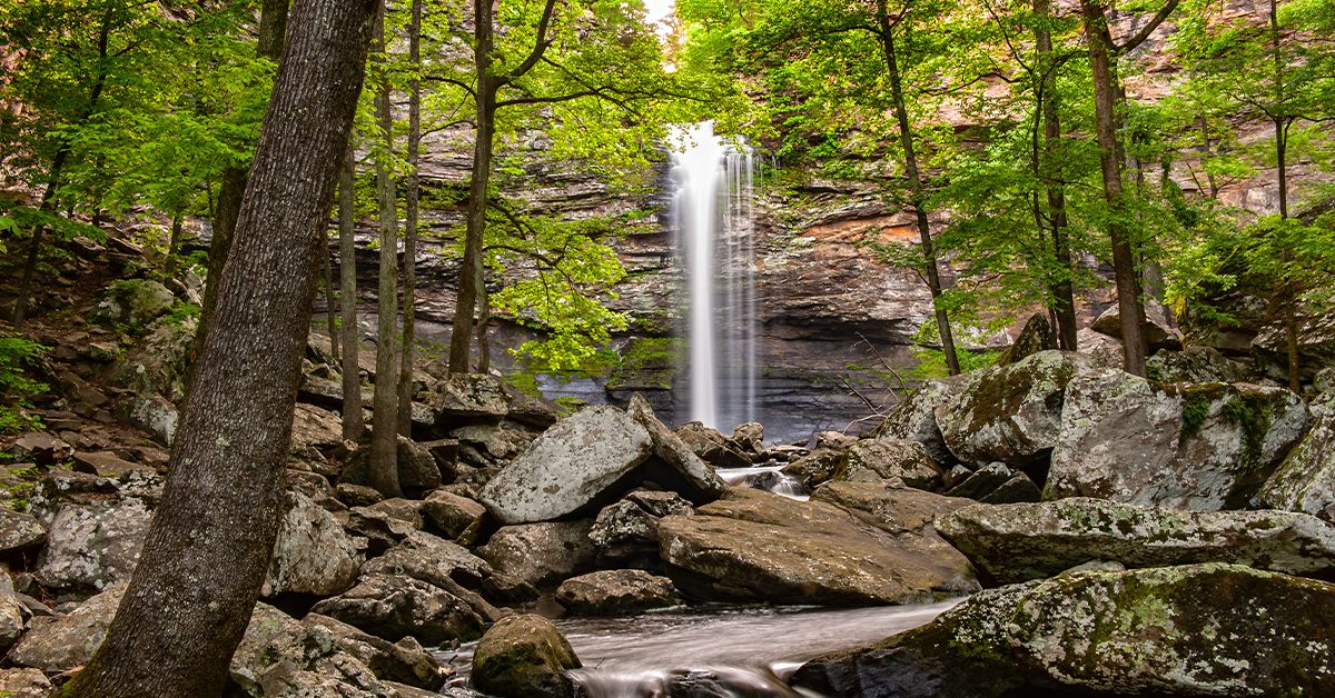 The 95-foot-tall Cedar Falls in Petit Jean State Park is in the path of totality.