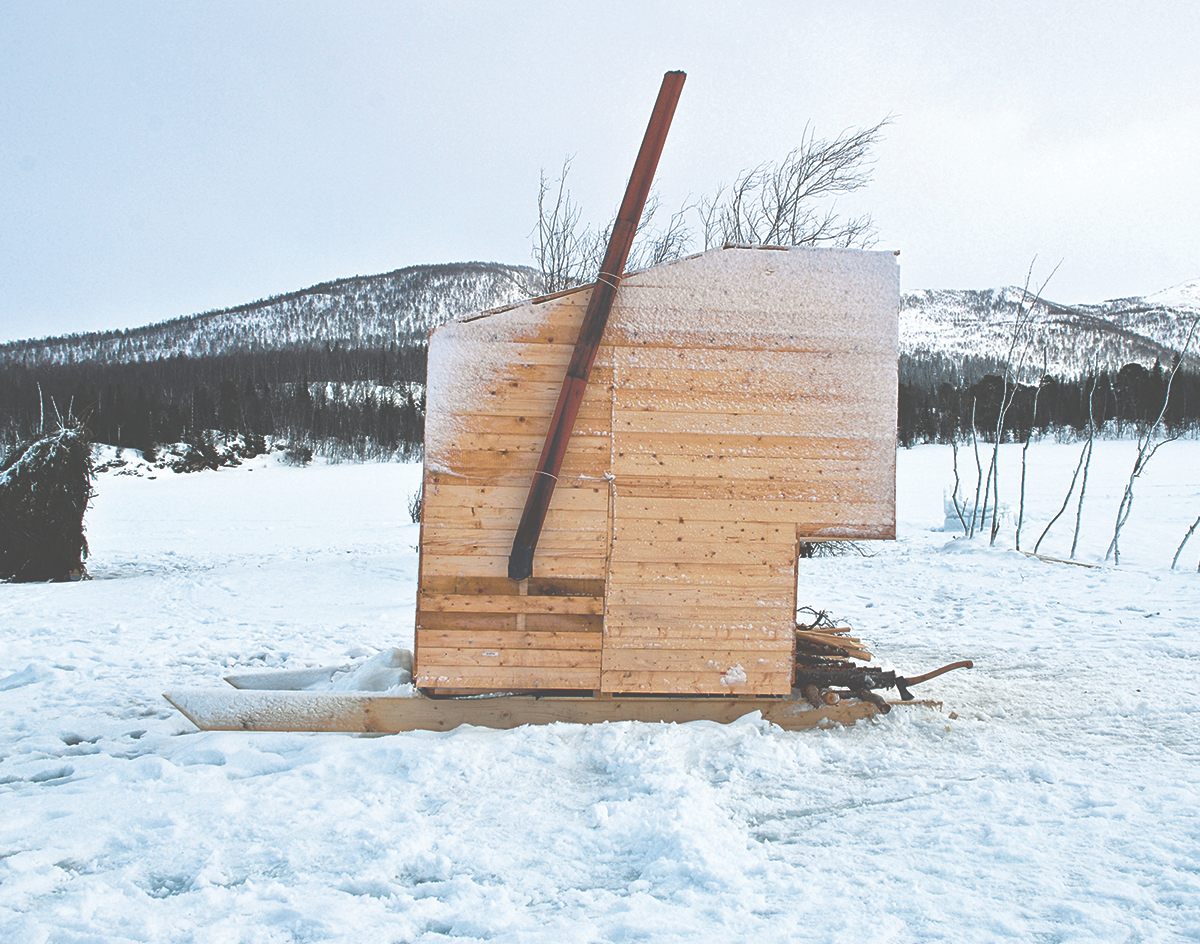 The Nomad Sauna, built on a lake in Norway, is transported on skis and comes with an internal ice hole for (quick) plunges into the freezing water below. (Marco Casagrande, Norway, 2012).