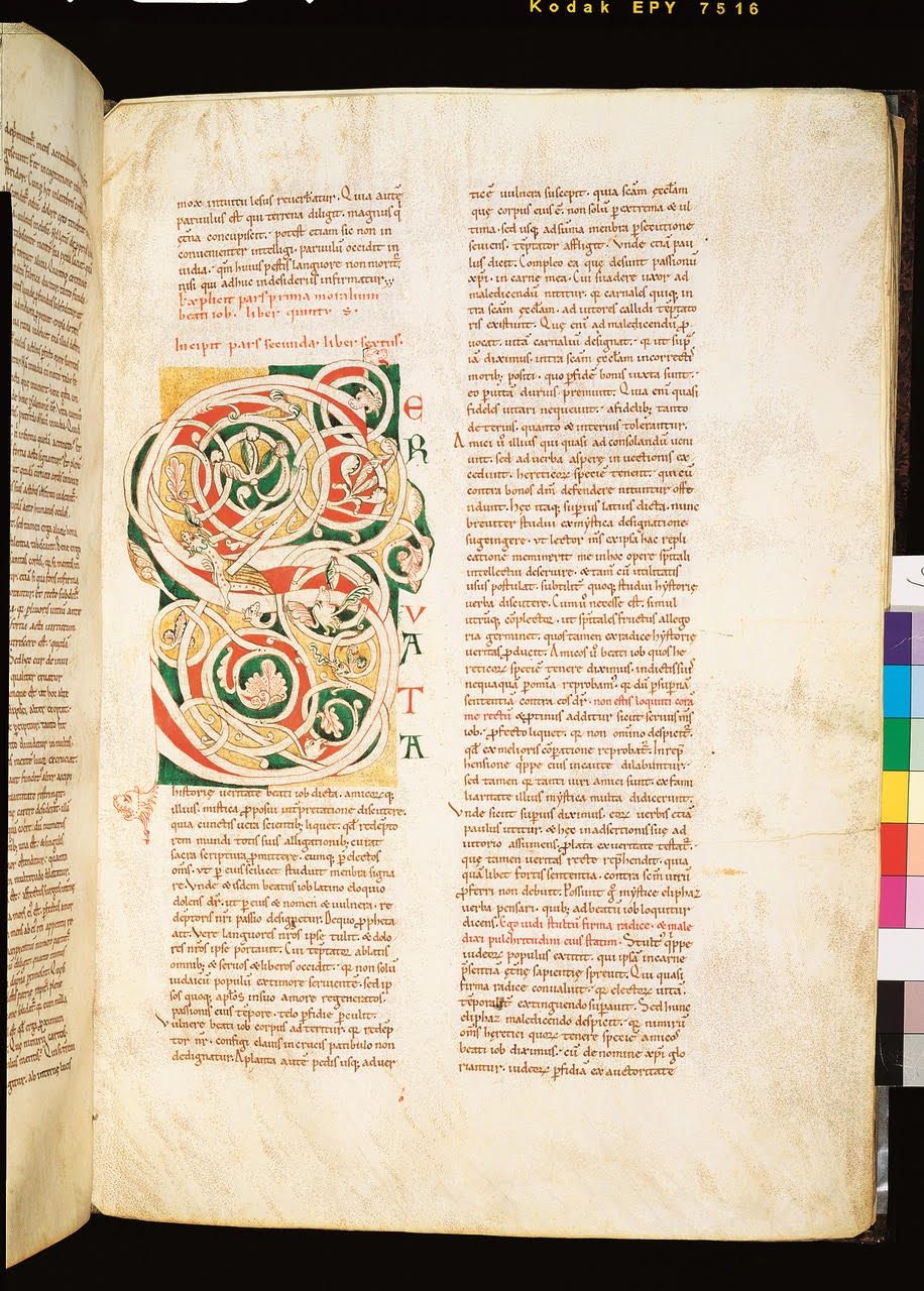 A 12th-century manuscript of St. Gregory’s <em>Moralia in Job</em>. 