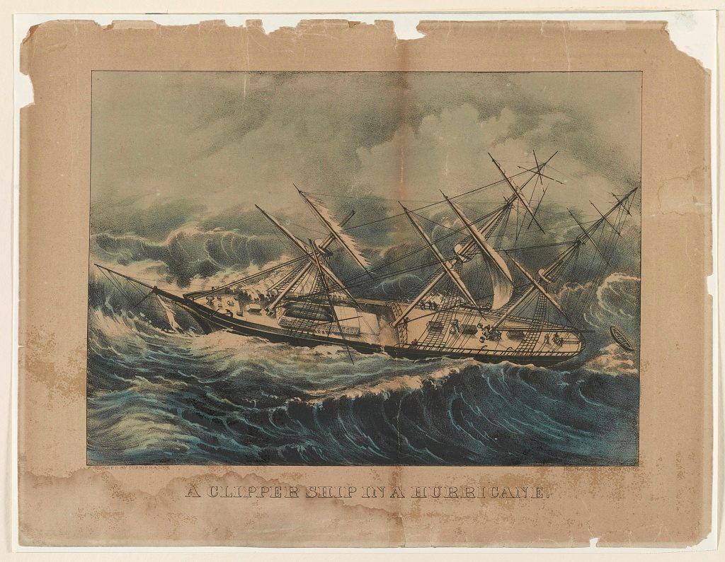 clipper ship in hurricane