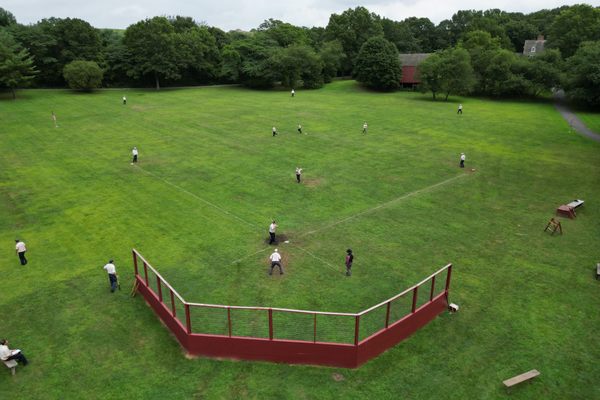 Drone shot of vintage baseball game