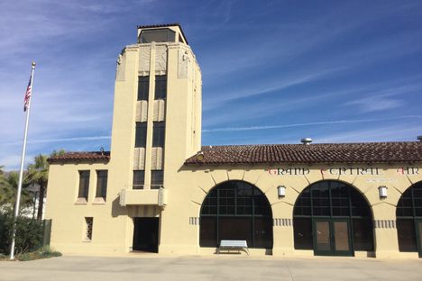 Building with Spanish Revival, Art Deco, Streamline Moderne styles.
