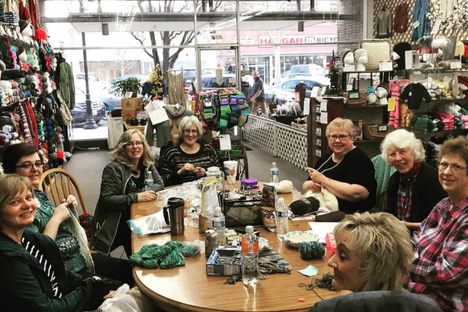 Local knitting enthusiasts gathering in Heindsleman's.