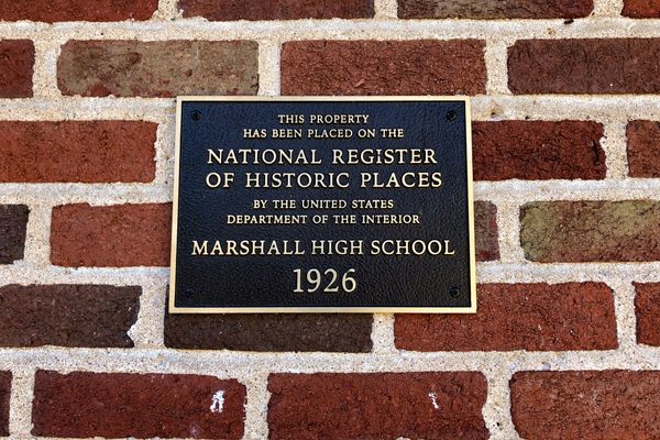 Historical marker for Marshall High School.