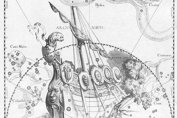 The oak is visible on the right of this illustration of Argo Navis from Uranographia, by Johannes Hevelius, 1690.