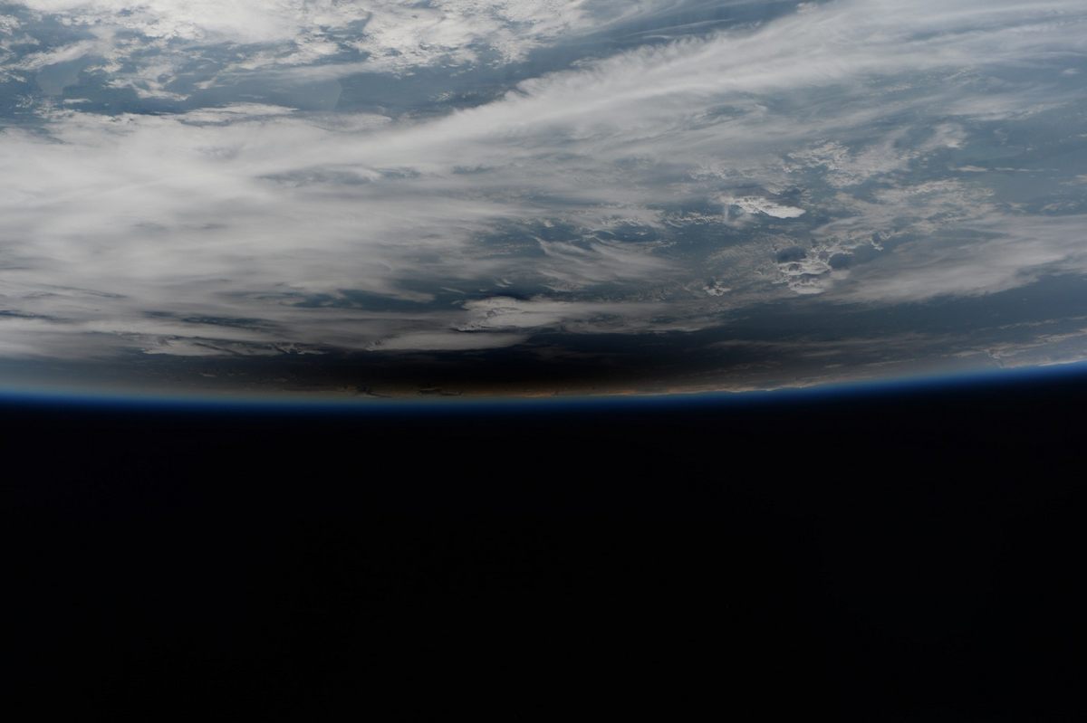 The moon's shadow on Earth, photographed by Astronaut Paolo Nespoli during the solar eclipse, August.