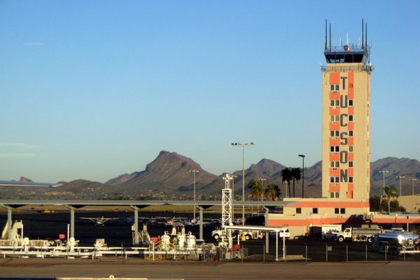 A view of the control tower at the Tucson airport.