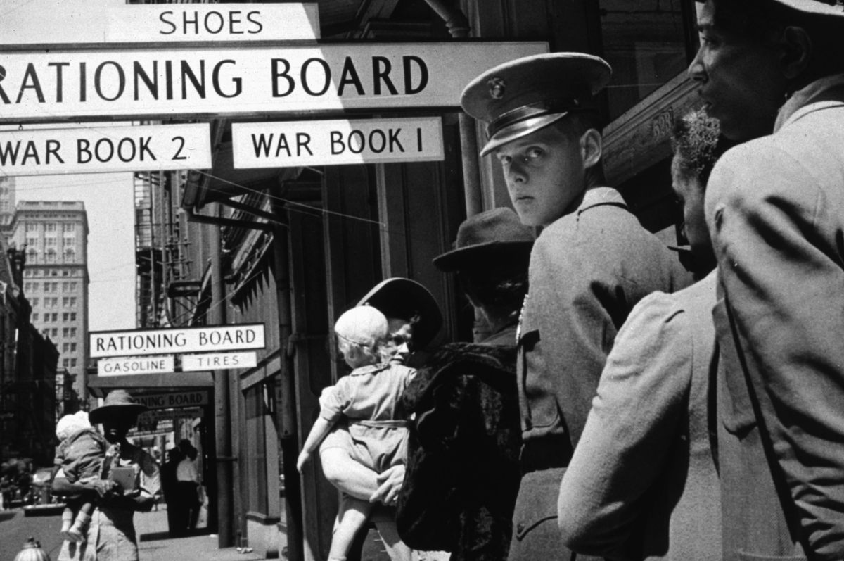 March 1943: A line at a rationing board in New Orleans, Louisiana.