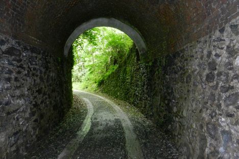 Inside a tunnel with trackbed in place.