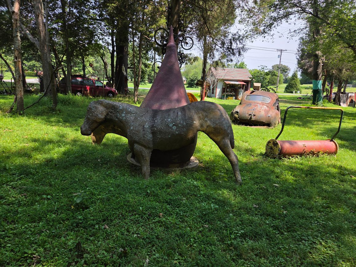Sculptures and structures of all sizes adorn the side of US-68.