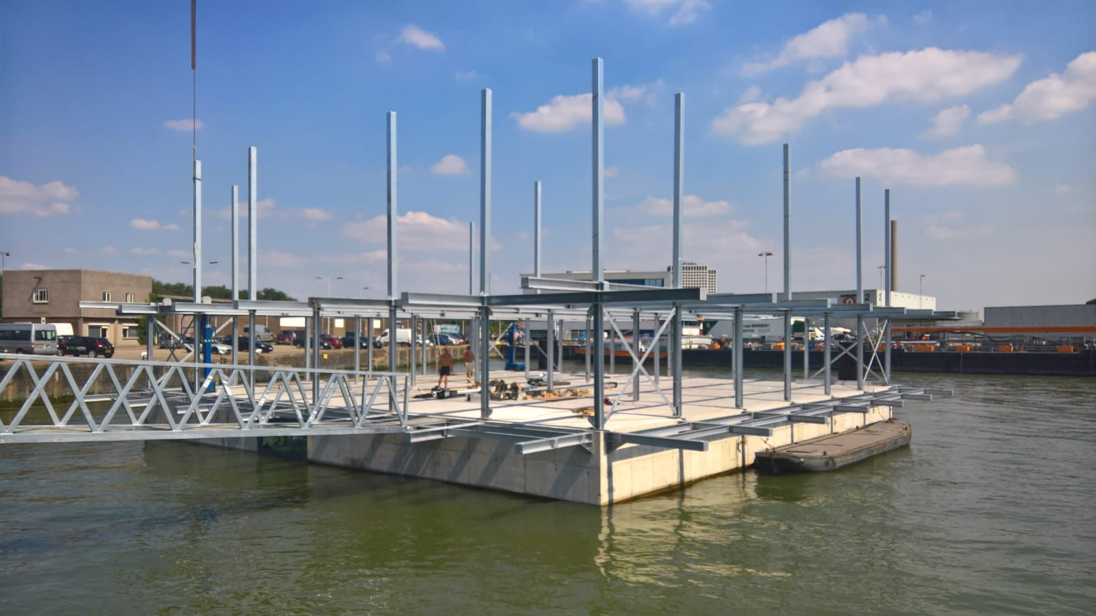 The floating farm in its early stages.