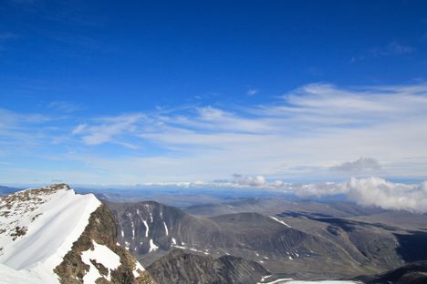 A view from the south peak of Kebnekaise, until recently Sweden's tallest point.
