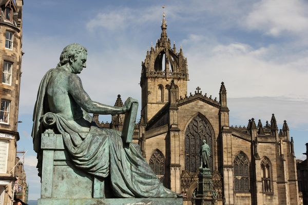 David Hume’s statue in front of St. Giles Cathedral on the Royal Mile.