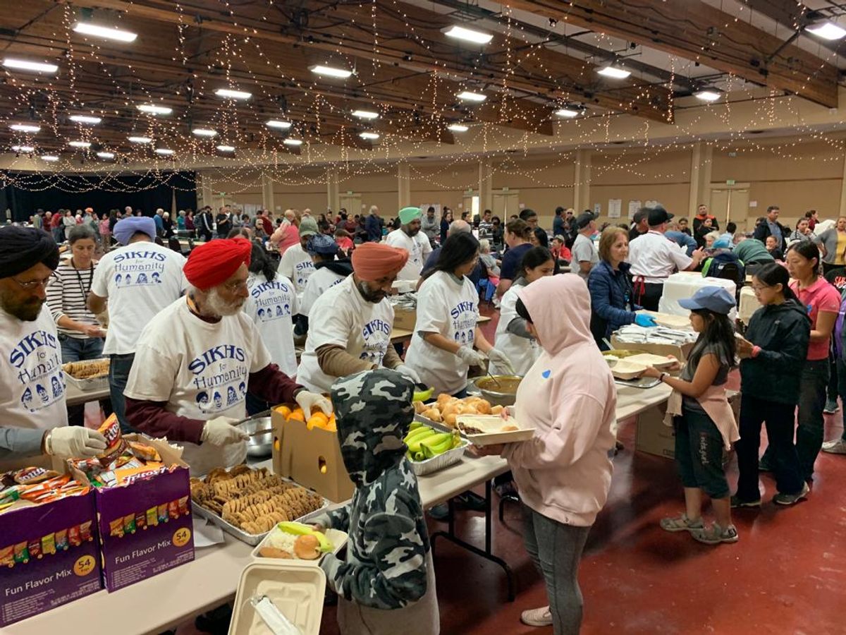 Sikhs for Humanity served Kincade Fire evacuees at the Marin County fairground shelter in 2019.