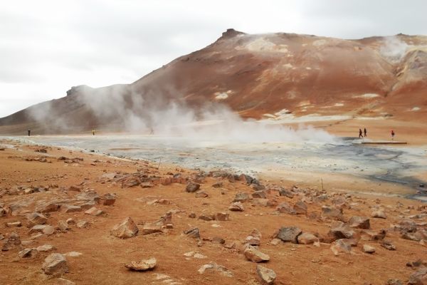 A toxic-smelling steam rises from the mud.