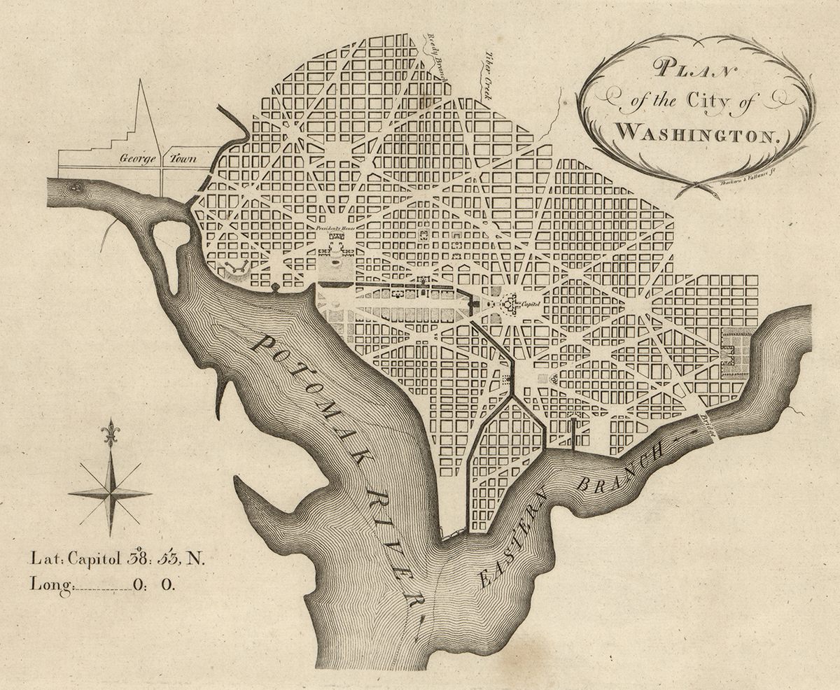 The final version of the L'Enfant Plan for the design of Washington, probably printed in 1794.