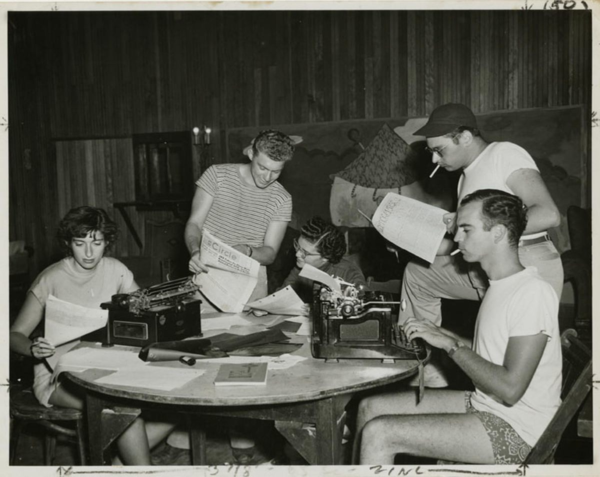 At work on writing publications, Camp Wel-Met, c. 1948.