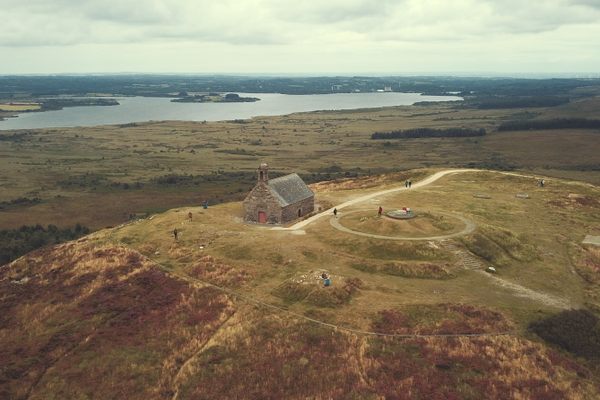 View of the chapel and the Lake of Brennilis.