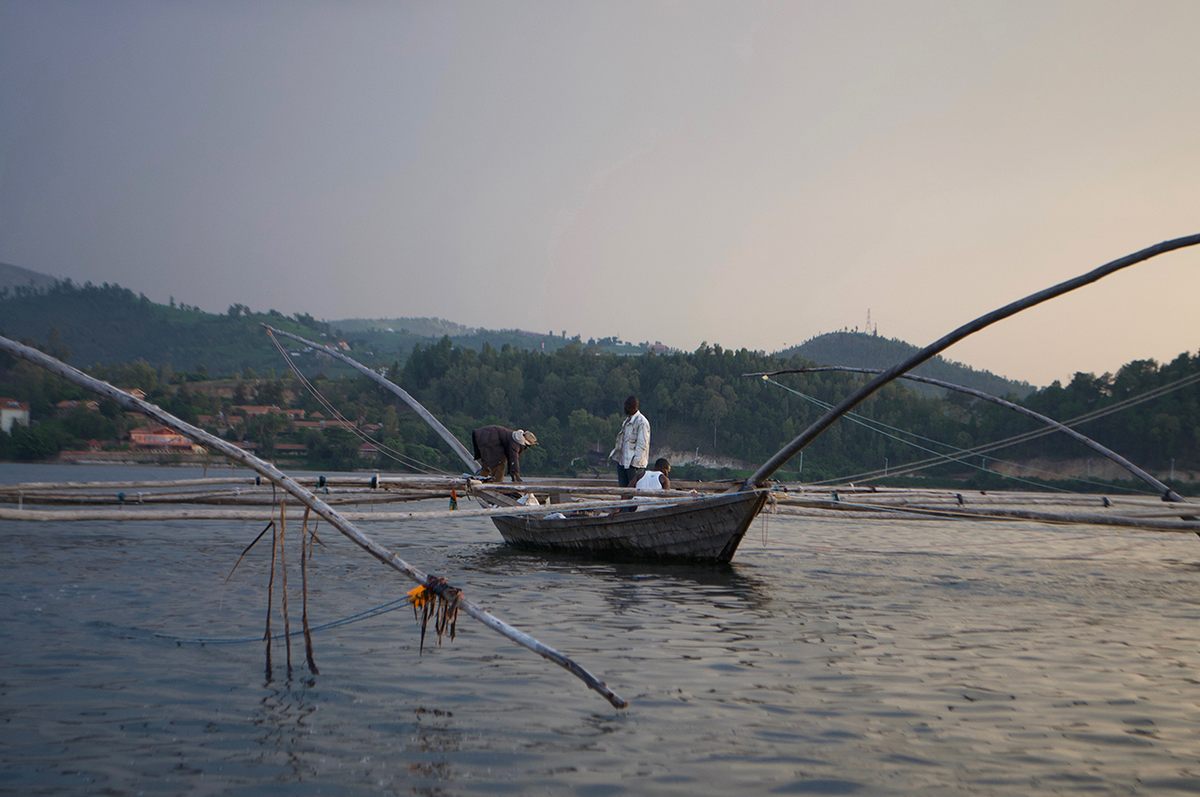 A Lake Kivu fishing boat in the evening.