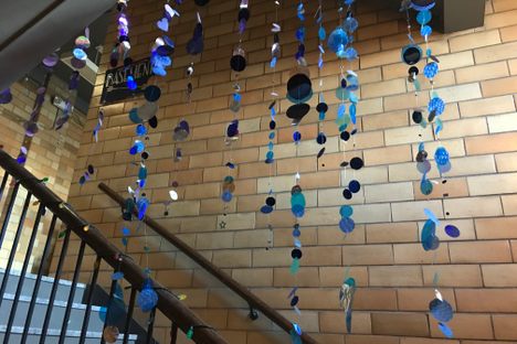 Anastasia Zielinksi's "Rainbow Showers," a stairwell art installation.