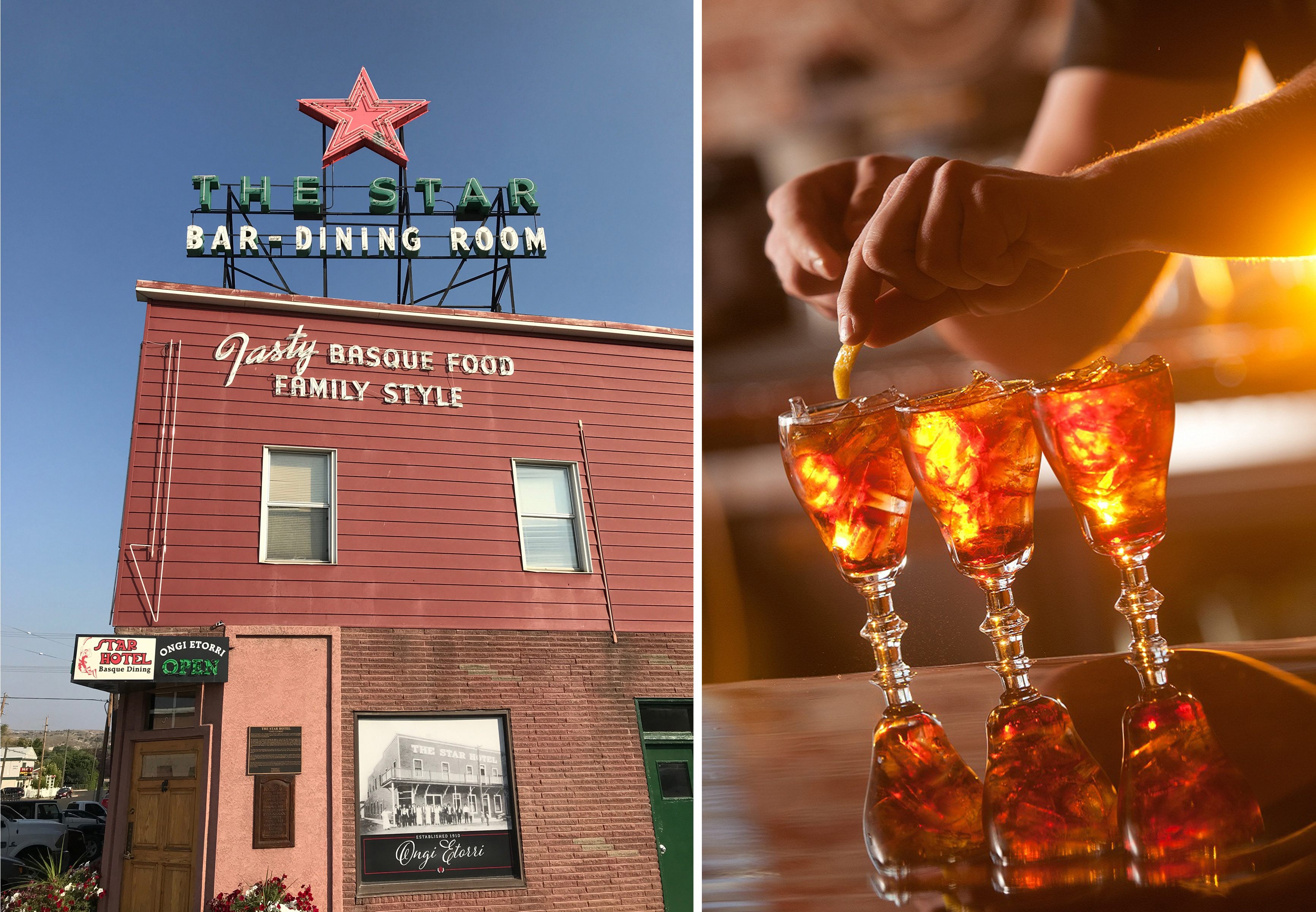 The Star in Elko, Nevada (left), and Picon Punch at Louis' Basque Corner in Reno, Nevada (right).