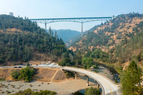 The Foresthill Bridge and the bridge it was meant to replace.