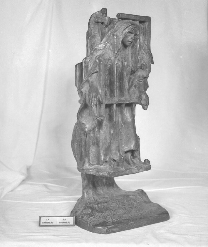 The gruesome fate of La Corriveau's corpse inspired art and legends, including a bronze sculpture by bronze sculpture by Alfred Laliberté.