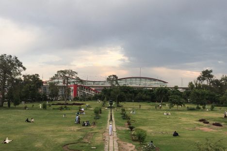 A spot overlooking the park, from where Benazir Bhutto delivered what would be her final public address.