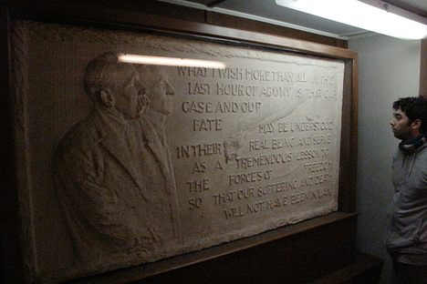 This plaque memorializing Sacco and Vanzetti in the Boston Public LIbrary tells the story of their wrongful death