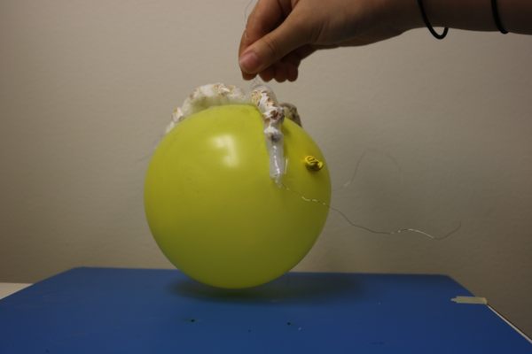 A popcorn-powered robot actuator successfully grips a balloon.