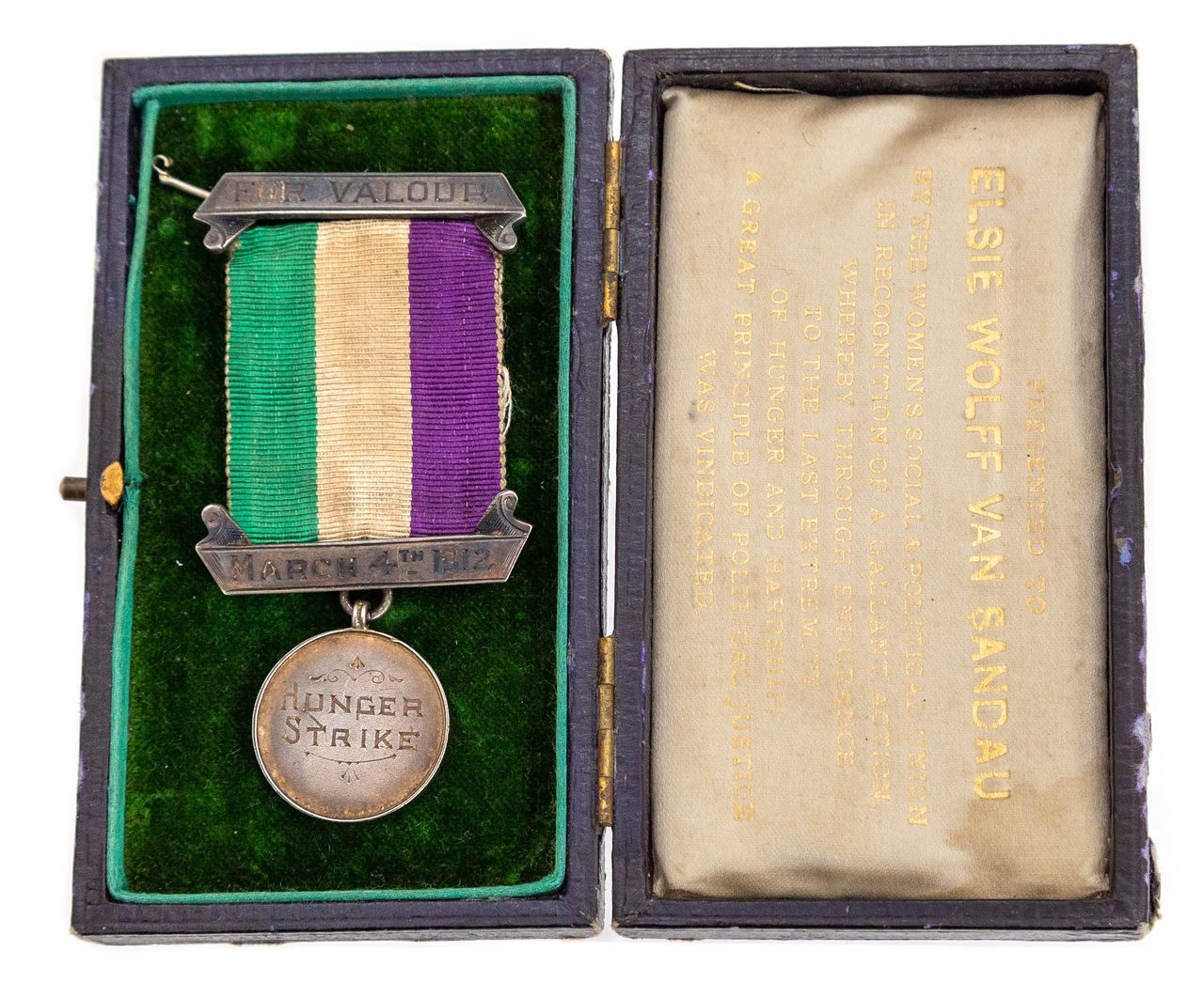 Elsie Wolff Van Sandau's medal in its original case, as it was found in the drawer.