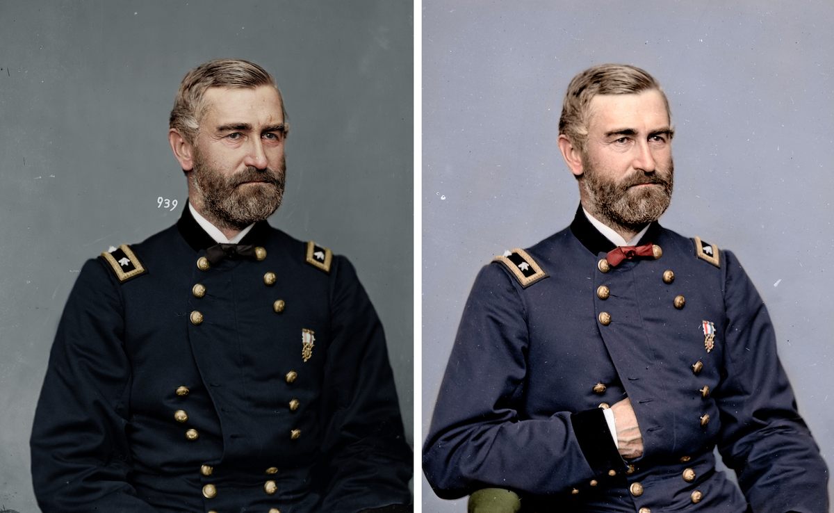 Two photographs of General Gershom Mott, colorized by Mads Madsen.