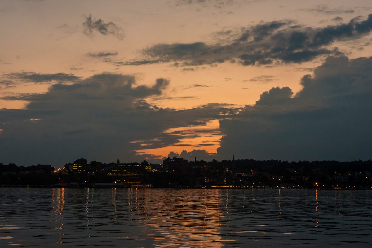 Returning to the Beacon Harbor at dusk. 