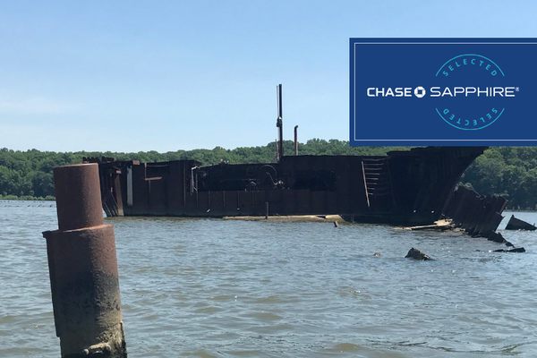 Once a ferry, now a rusting hulk.